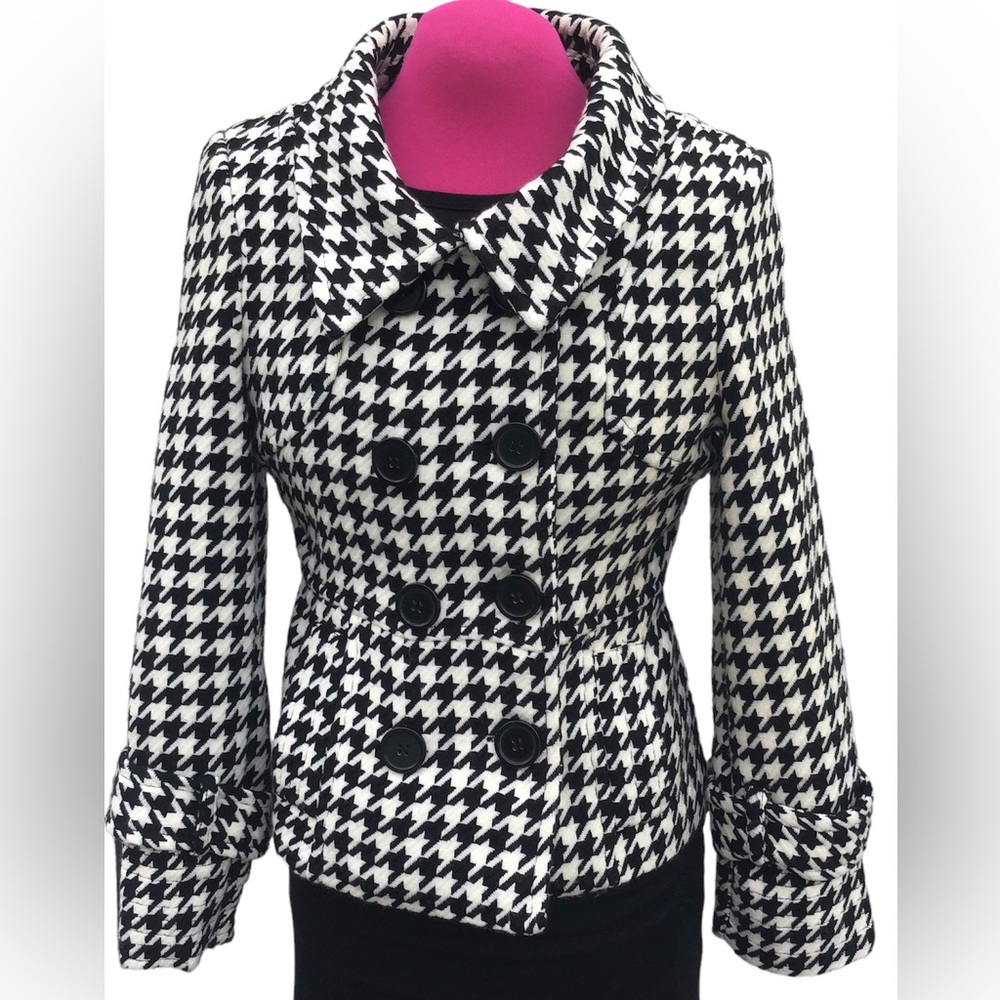 Houndstooth Double Breasted Coat Sz S